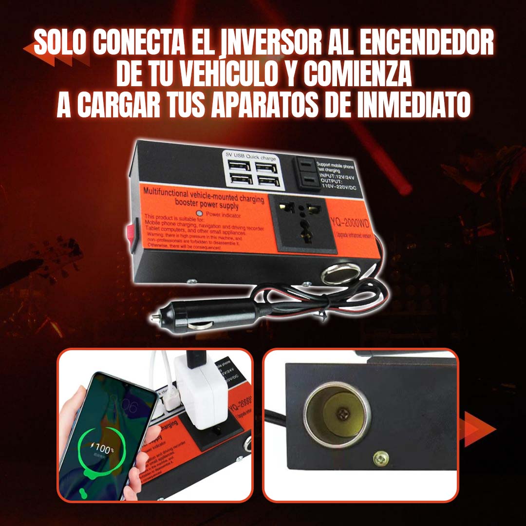 INVERSOR DE CORRIENTE PARA AUTO 1500W SOLO FUNCION USB