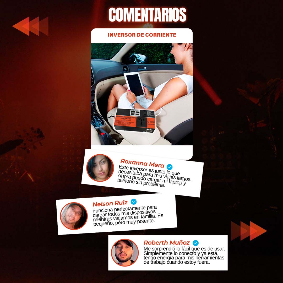INVERSOR DE CORRIENTE PARA AUTO 1500W SOLO FUNCION USB