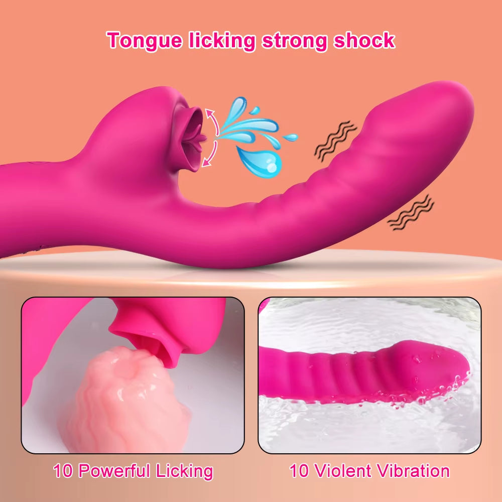Vibrador 2 en 1 con función de lamido de lengua