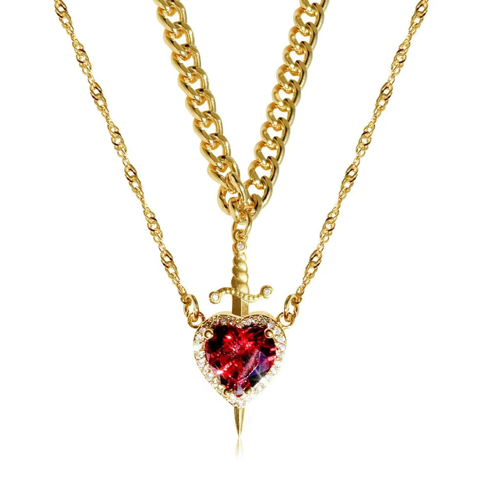 Love & Blade™ Couple Collar | Ruby Heart and Sword in Stainless Steel