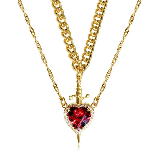 Love & Blade™ Couple Collar | Ruby Heart and Sword in Stainless Steel